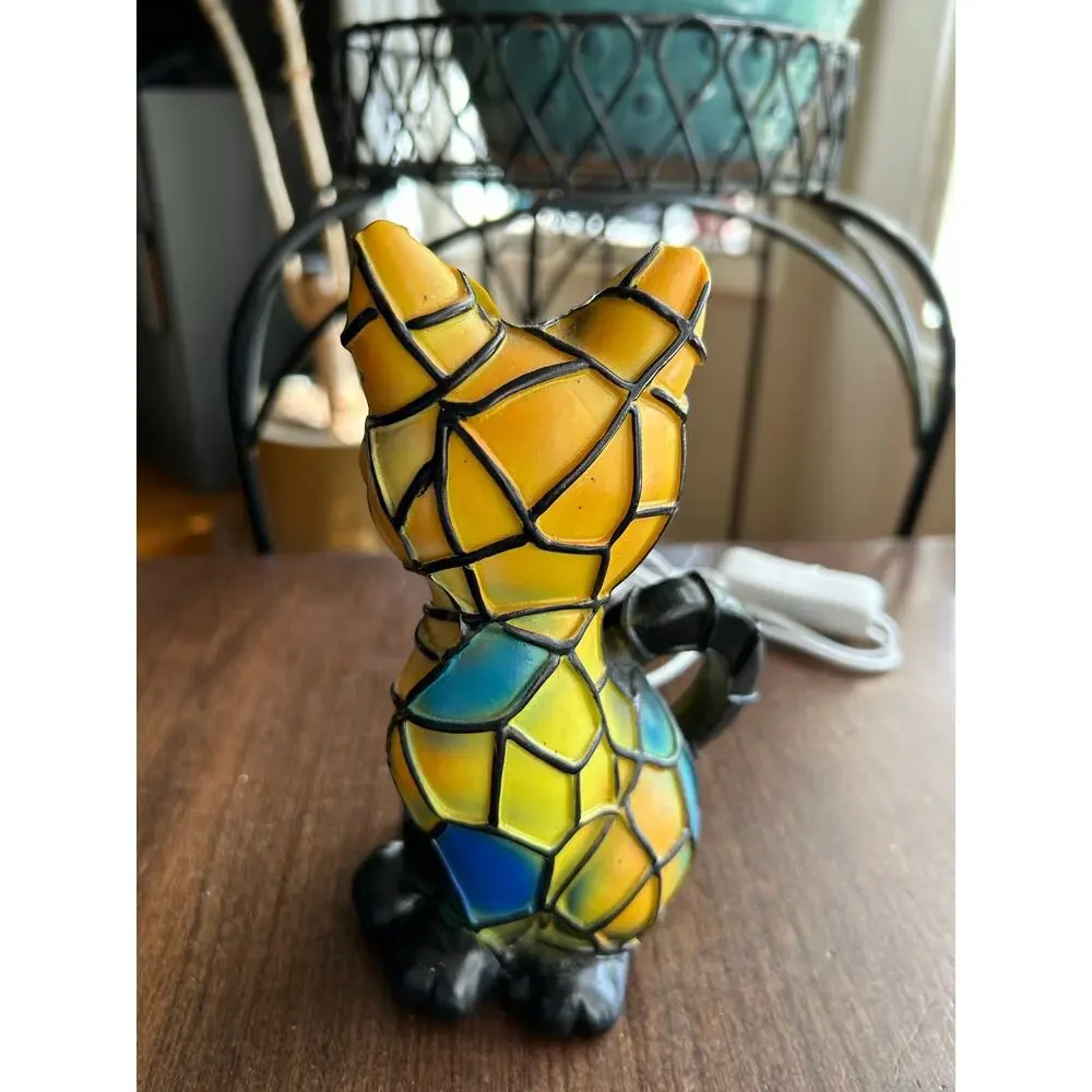 Stained Glass Look Cat Night Light - 3D Resin Animal Table Lamp